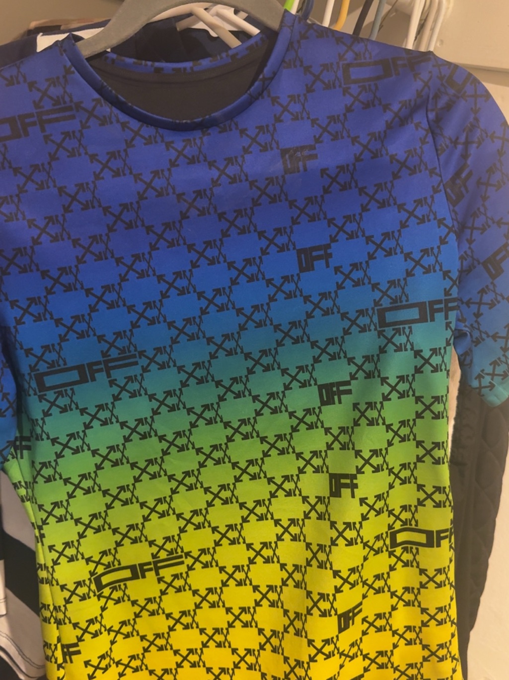 Off-White Blue Green Yellow Gradient Monogram Short Sleeve Tee